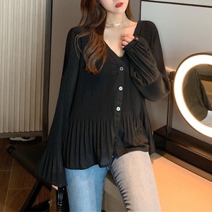 ゆったり薄手プリーツシフォンシャツ 【LOT07】