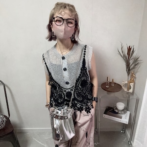 sleeveless lame tops【Silver】