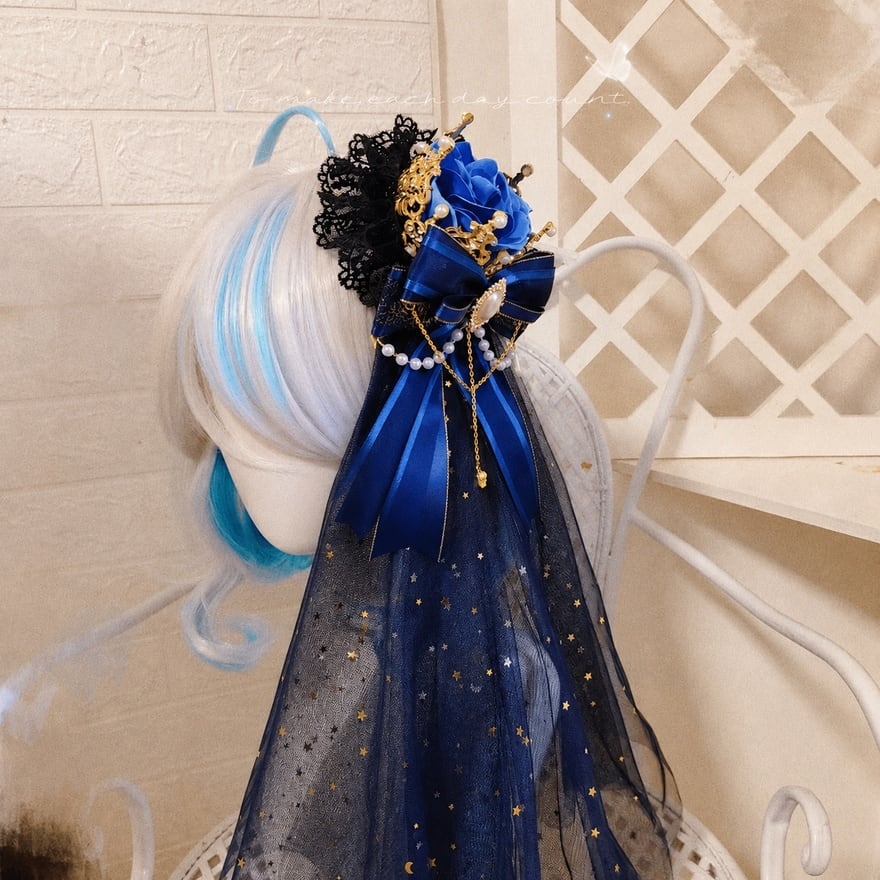 【初回限定】星屑の青薔薇戴冠式 クラウン付きロリータベールヘアアクセサリー