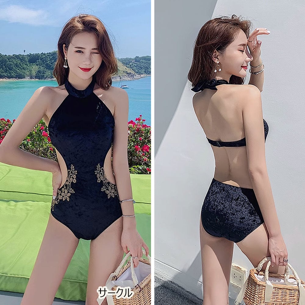 水着 サイドカットホルターネックワンピース ワンピース水着