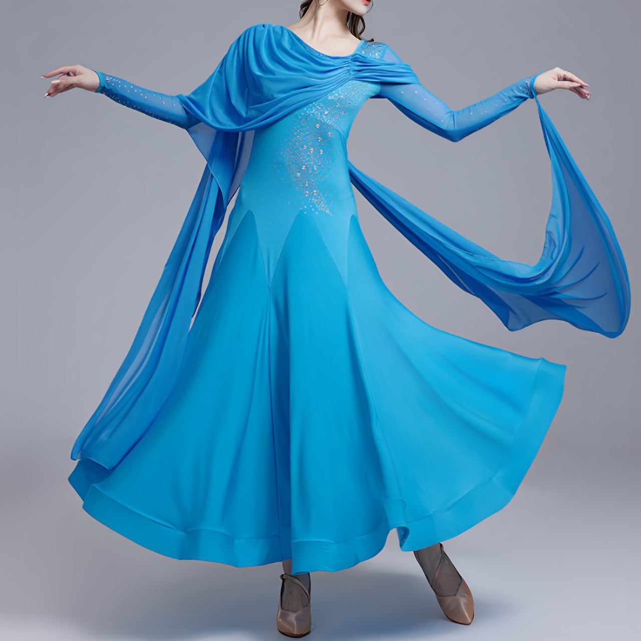 ドレープシフォン Aライン エレガンス ロングドレスds0558