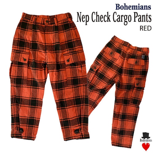 NEP CHECK CARGO PANTS RED ネップチェック カーゴパンツ レッド イージーパンツ BOHEMIANS ボヘミアンズ JAPAN