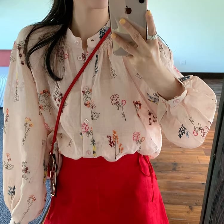 Botanical embroidered shirt 00324