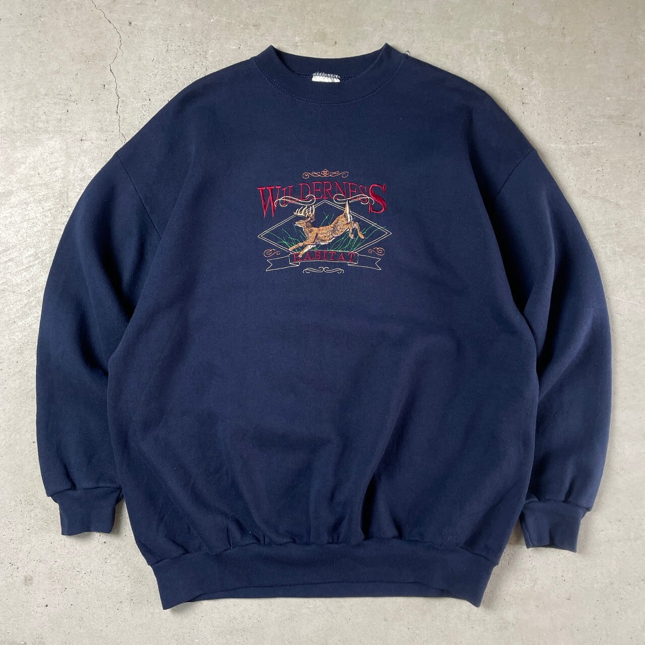 90年代 HABITAT WILDERNESS シカ アニマル 刺繍 スウェットシャツ