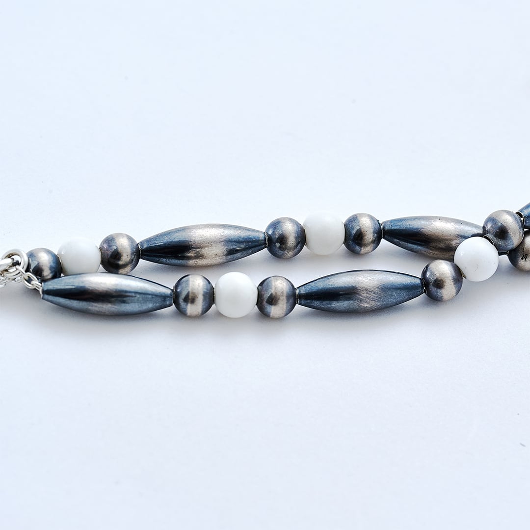 C-048 Breastplate Navajo Pearl Necklace(White onyx) (47cm) | WAKAN