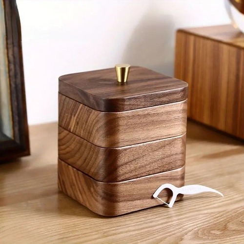 収納ボックス　小物入れ　三段　フタ付き　シンプル　ナチュラル　インテリア　コットンケース　綿棒ケース　フロスボックス　卓上収納　木箱　蓋付き　綿棒入れ　物ボックス