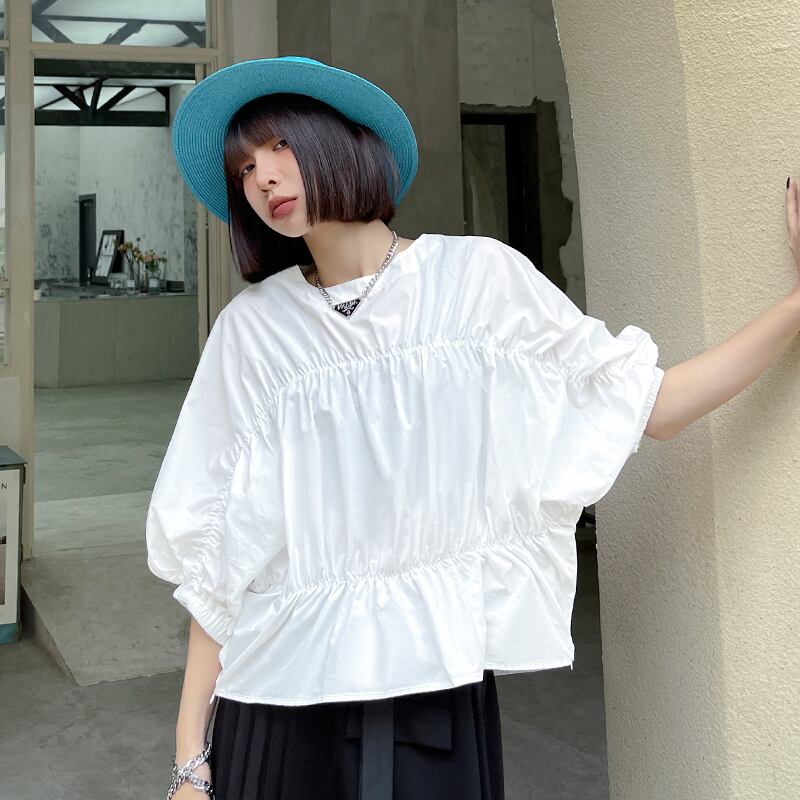ホワイトシャツ サマー薄手ショートスタイルトップス 夏物 ラブタオタオダレンハウス53685051518