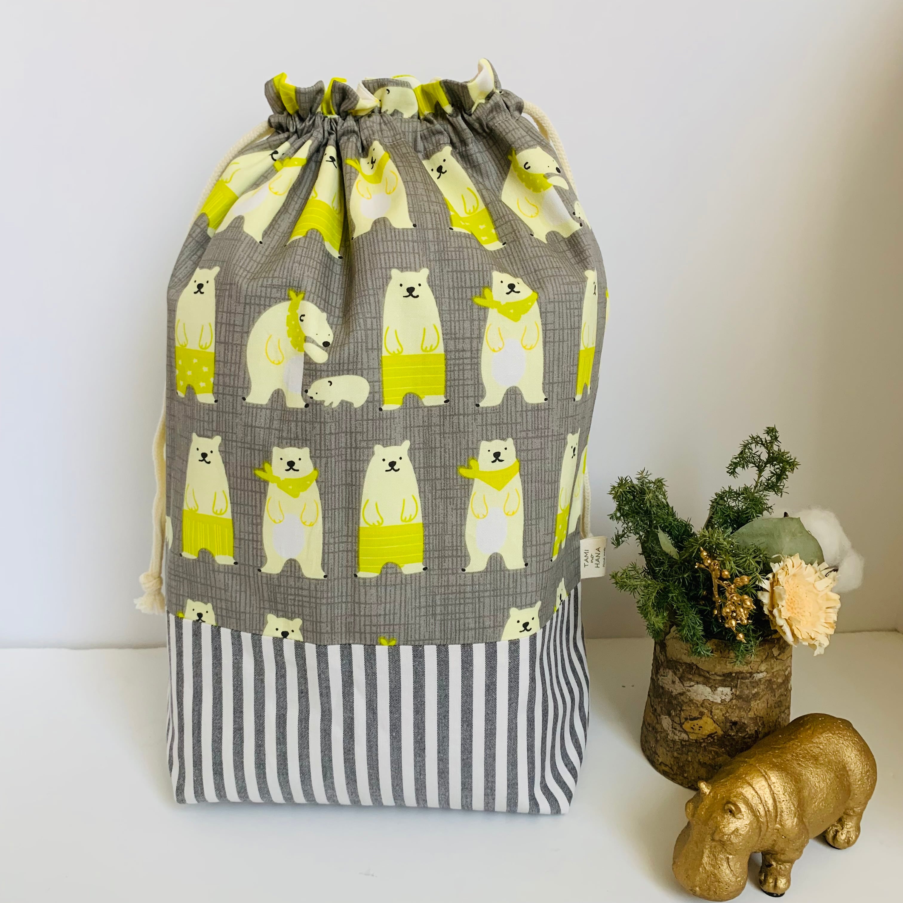 巾着袋L L(お着替え袋)『シロクマ』