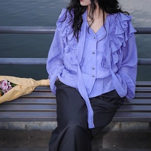 purple frill blouse＜t1849＞
