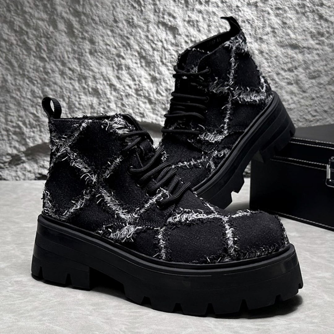 新品！フリンジデニム 厚底マーティンショートブーツ フリンジデニム 厚底マーティンショートブーツ 10227 | ストリート