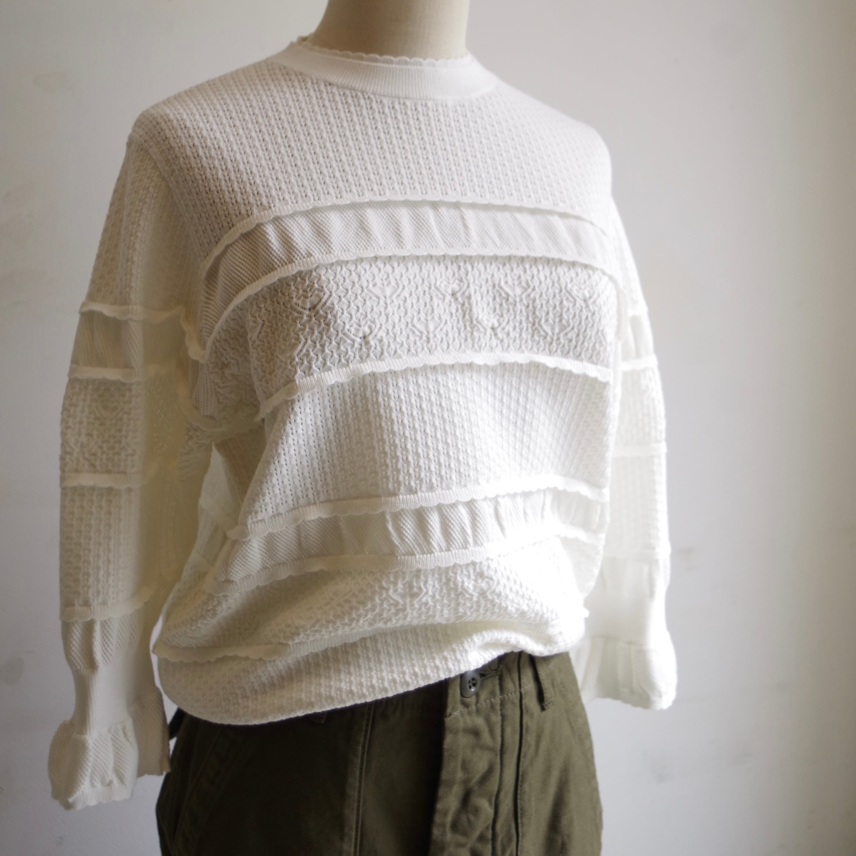 Pale Jute Lace Border Knit White | 1F Store