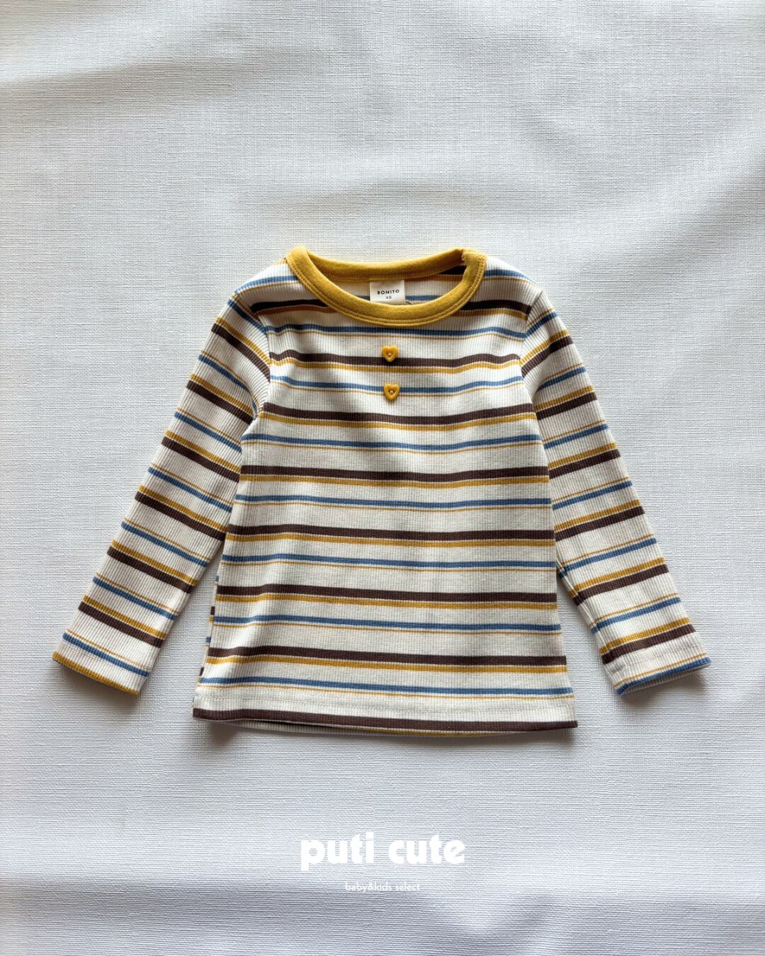 80・100・120 ꒰ 即納 ꒱ Heart button stripe T / bonito ⸝⋆