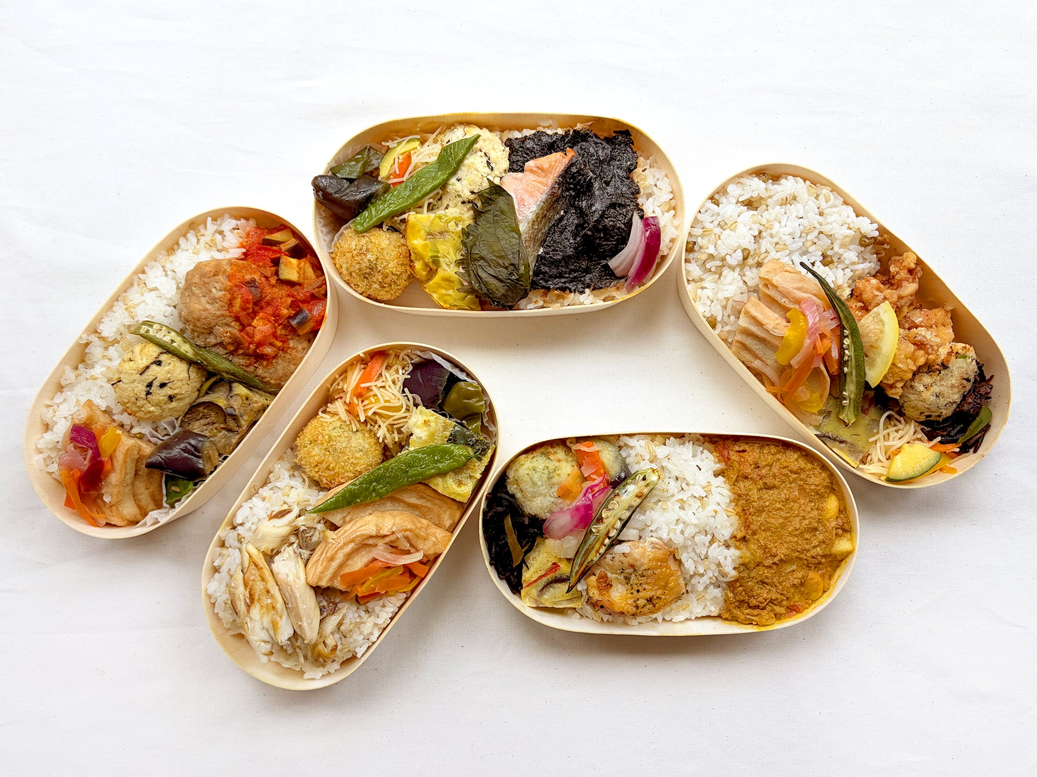 夏のお弁当5種セット【無添加、無農薬米、有機・特別栽培野菜】