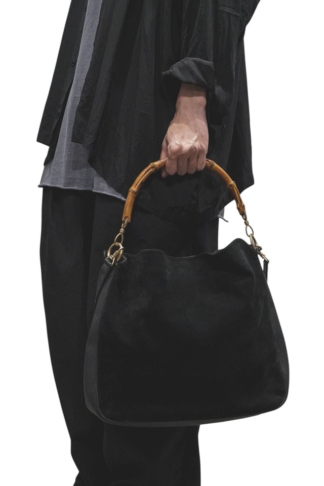 "GUCCI" Midnight Suède Bamboo Handle 2-Way Shoulder Bag