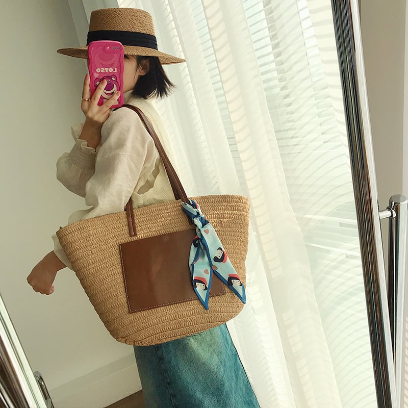 かごバッグ♡レディース 編み♡春夏秋 千鳥格子トートバック A4 大