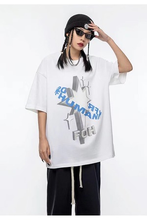【トップス】HIPHOP STREET STYLE 男女兼用レタードクルーネック半袖Tシャツ 2204081315N