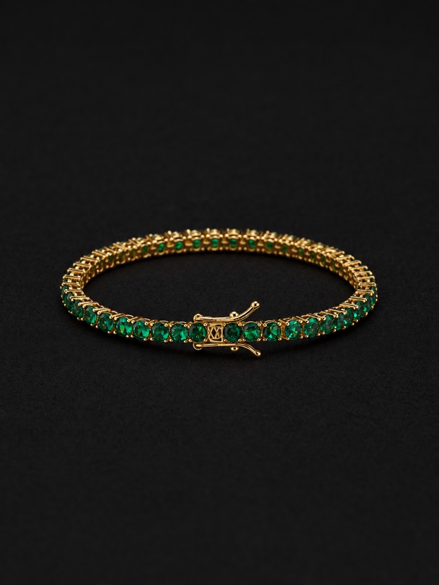 【4mm】Green Tennis Chain Bracelet - Gold/Silver -