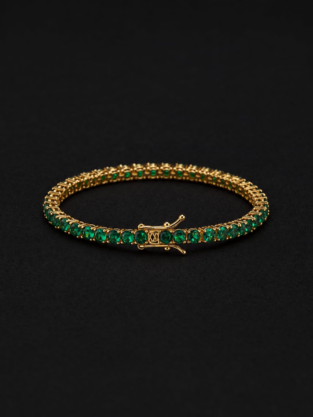 【4mm】Green Tennis Chain Bracelet - Gold/Silver -