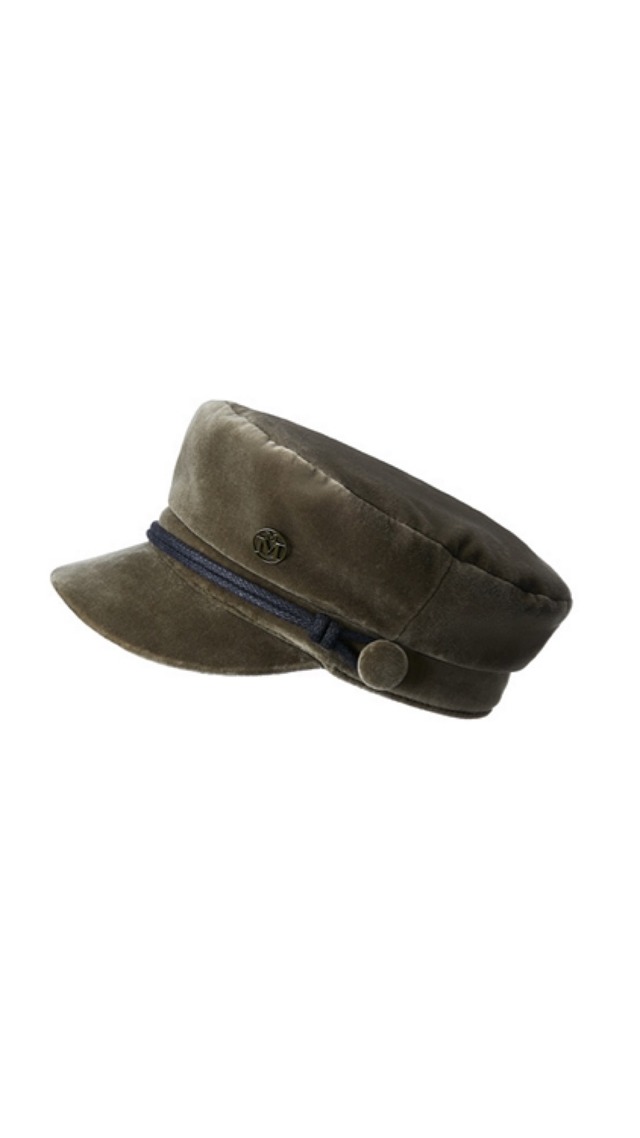 MAISON MICHEL -New Abby-:KHAKI sailor cap in smooth velvet.