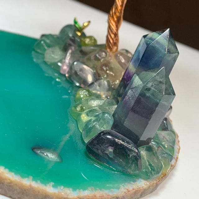 3.ペリドット招財樹×フローライトねこ