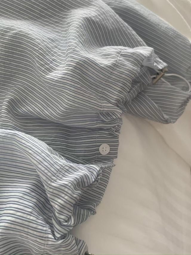 (LITER) pino stripe hood blouse / 2color