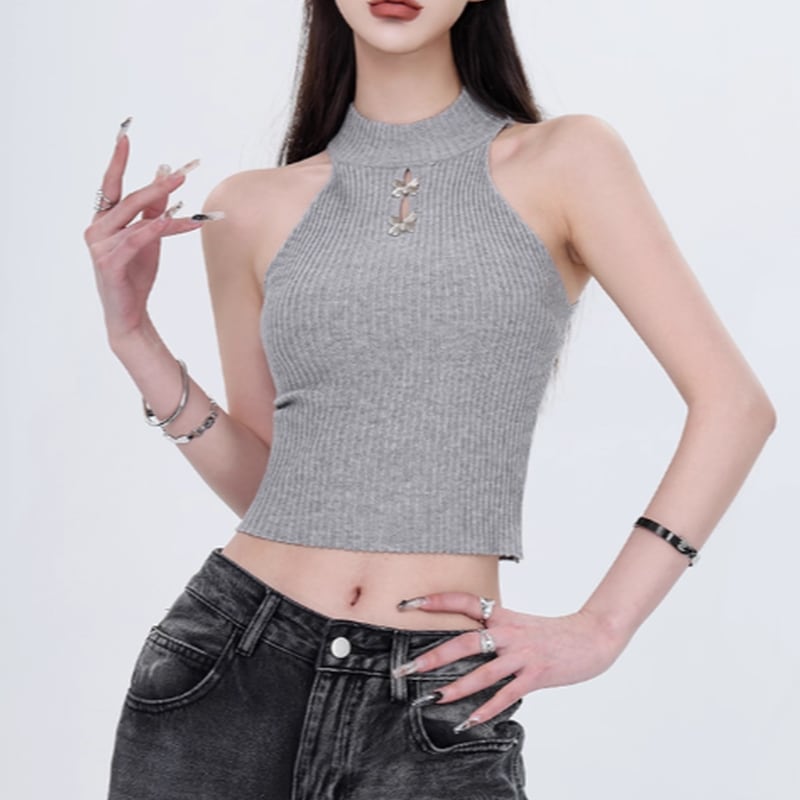 butterfly decorative ribbed knit camisole la1988