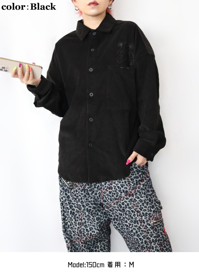 Bear corduroy long sleeve shirt（ベアー コーデュロイ  ロング スリーブ シャツ)【Black】