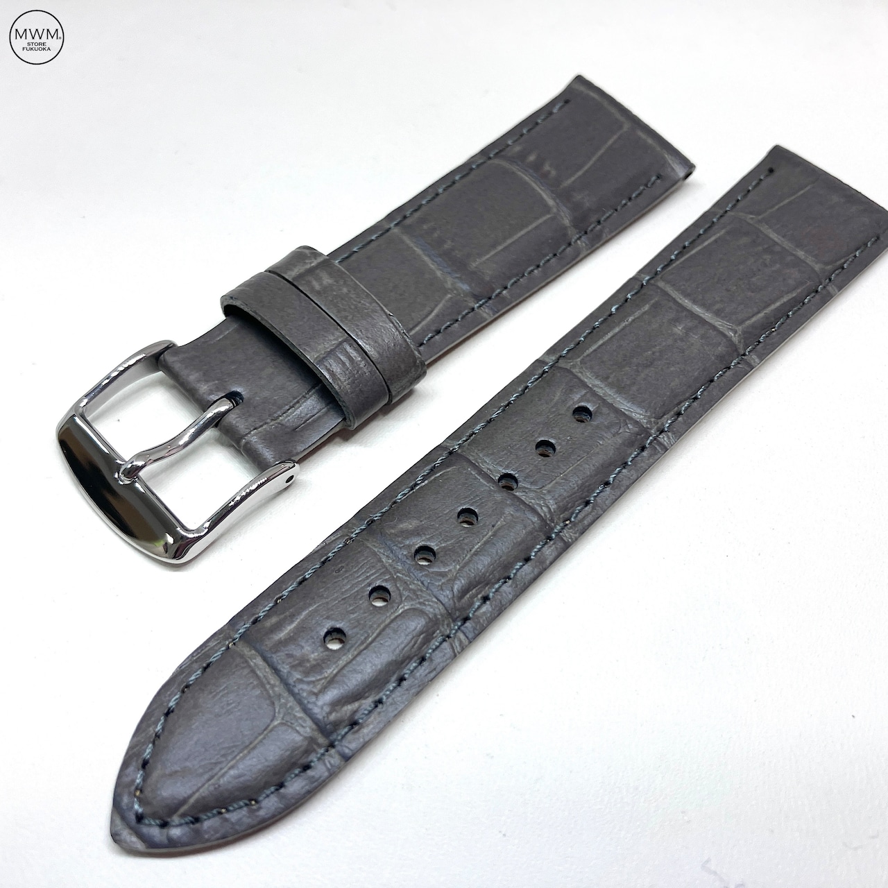 BAMBI 本革 型押し グレー マット竹符 シルバー 20mm 腕時計ベルト