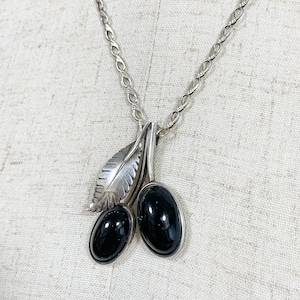 Vintage 925 Silver Onyx Leaf Pendant Top From Hungary