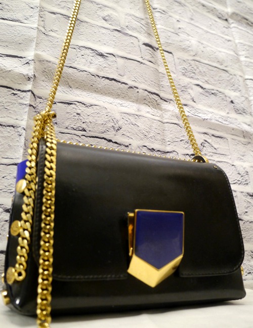 ★JIMMY CHOO ジミーチュウ LOCKETT PETITE ロケット プチ ●スタッズ クロスボディ レザー ショルダー バッグ 黒x青★ 希少なバイカラー♪