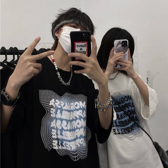 サマースタイルルーズプリントTシャツ ロングカジュアル かわいい 夏物 ケッペル80284140068