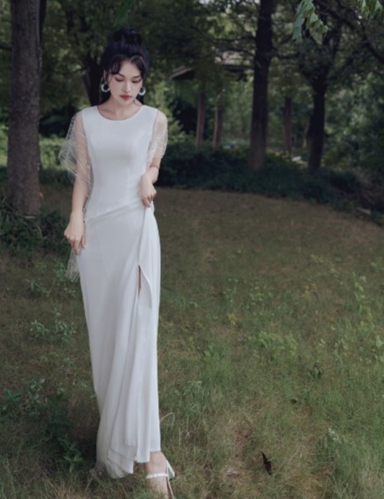 美品！ ウエディングドレス ホワイト ロング スリット ファスナー  