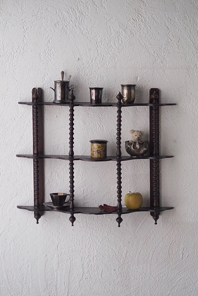 波状寄せた枠 3段ウォールシェルフ-antique wall shelf