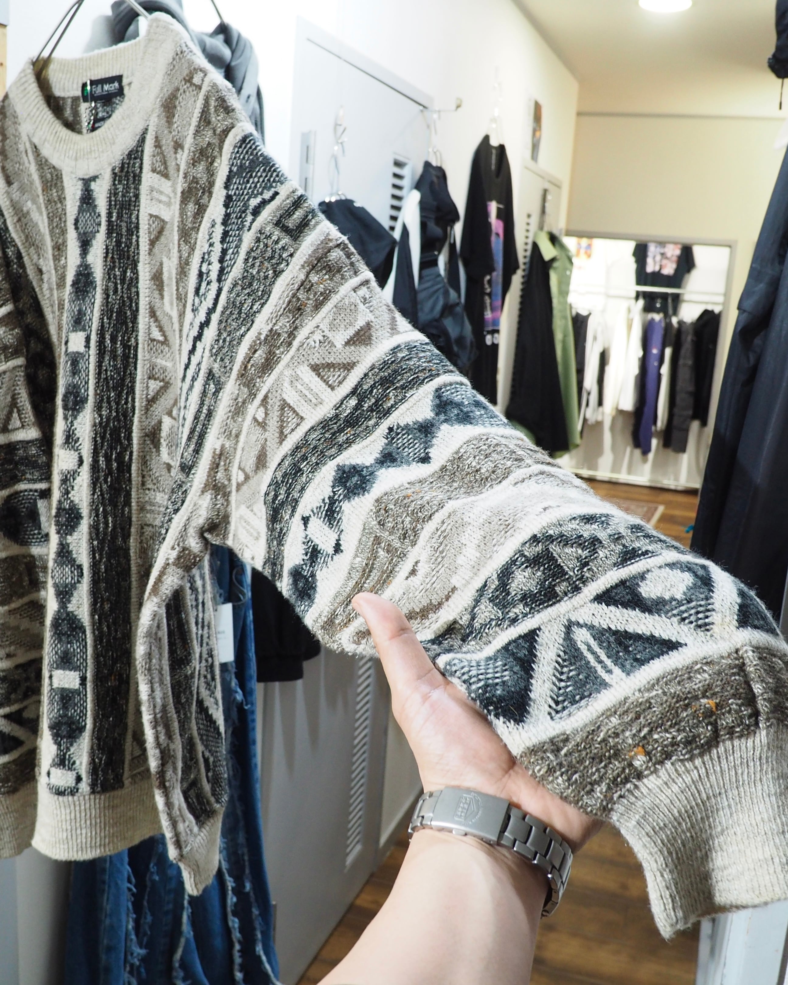 1990s " Made in Italy " Multi Color Geometric pattern vintage loose knit