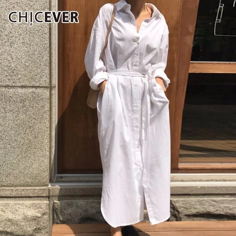 CHICEVER白人女性ブラウスシャツプラスサイズ長袖レースアップ裾不規則なスリム包帯秋のシャツ女性2019 ロング ホワイト 大きめサイズ オータム 秋物 6base579296112386