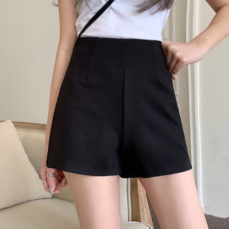 ショーツ サマーブラックハイウェスト薄手カジュアルパンツ 夏物 ブルマー ハンチェンe12197636962