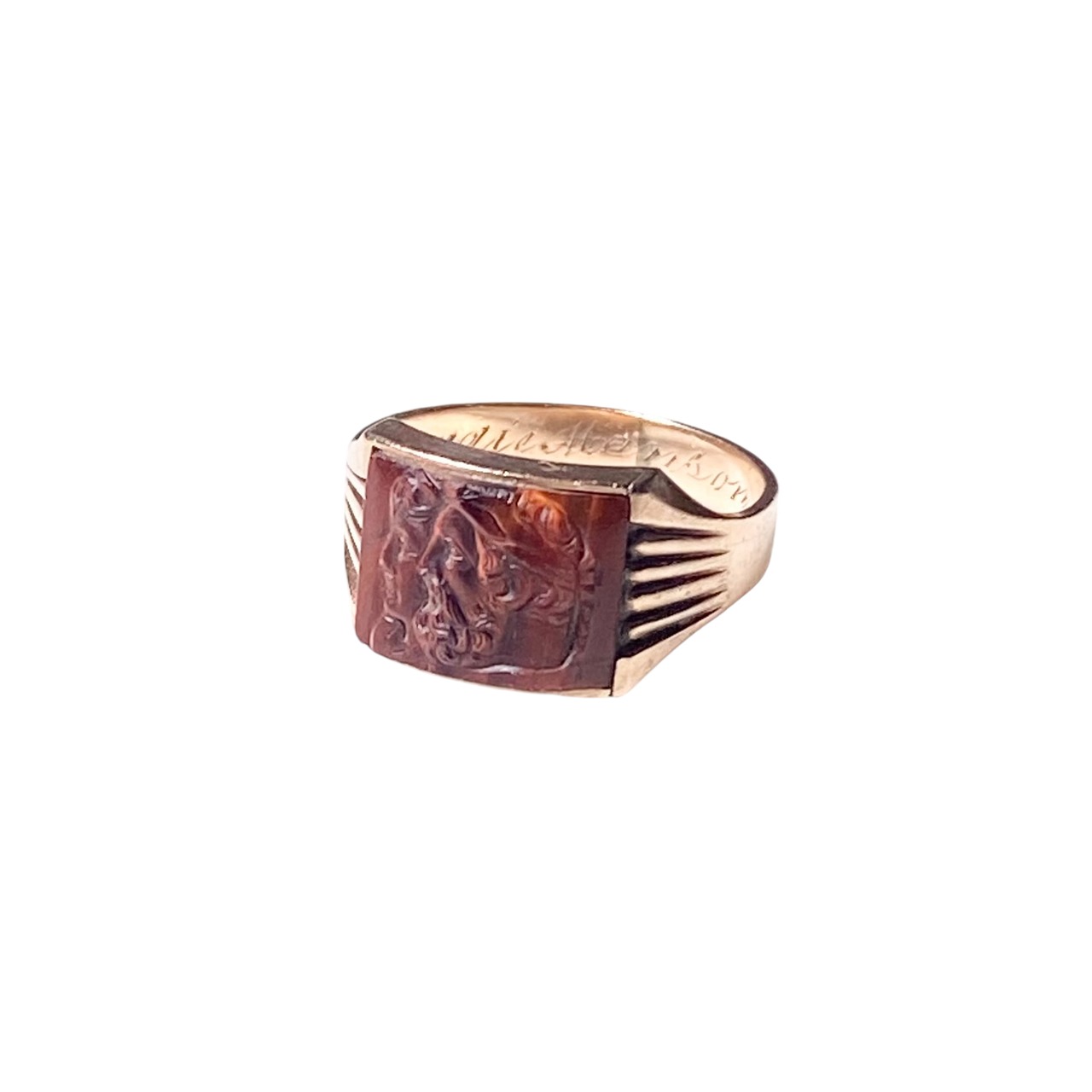 vintage 9ct gold Tiger-Eye cameo ring “Roman Soldier”