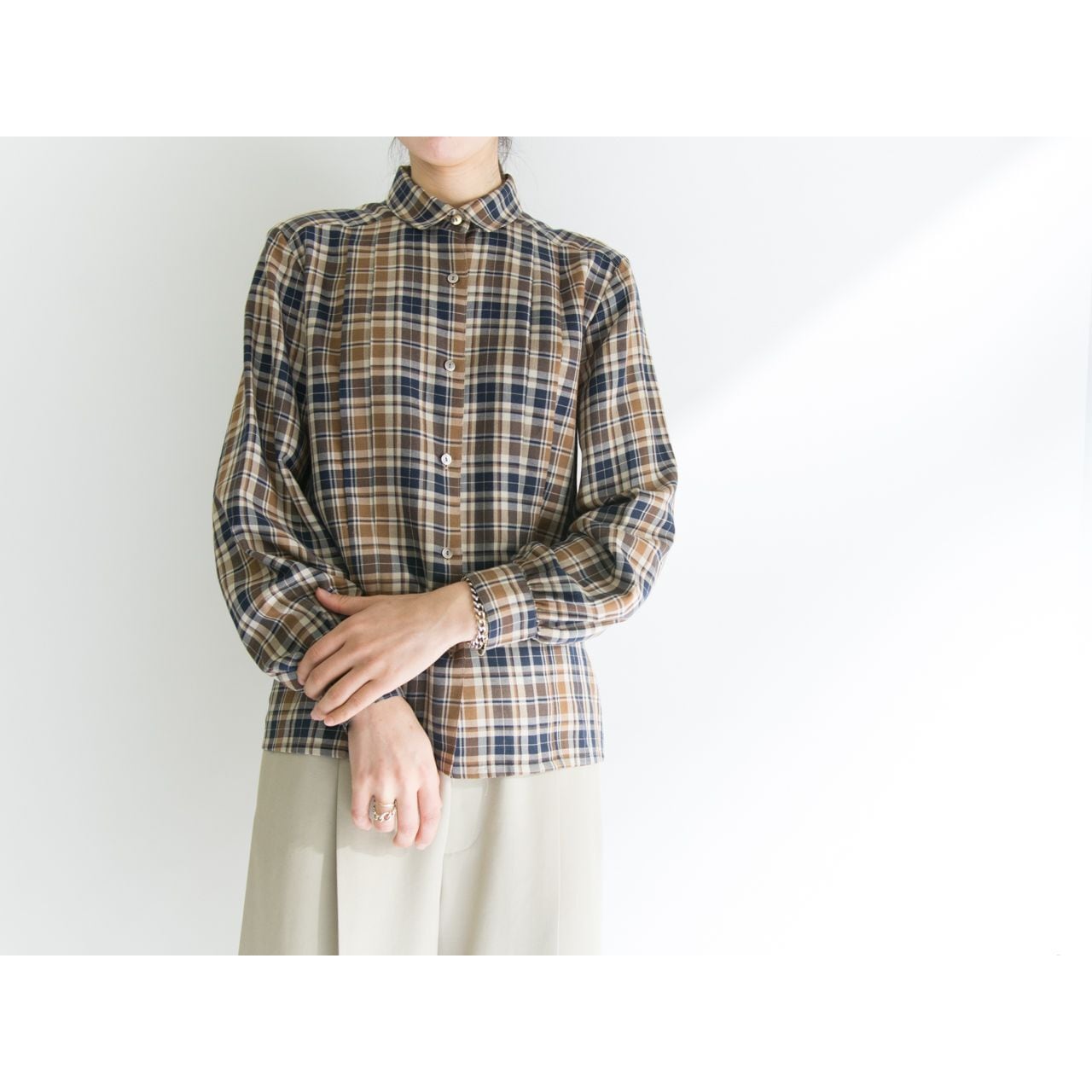 Aquascutum (M) チェック柄　カジュアル シャツ Yシャツ 長袖