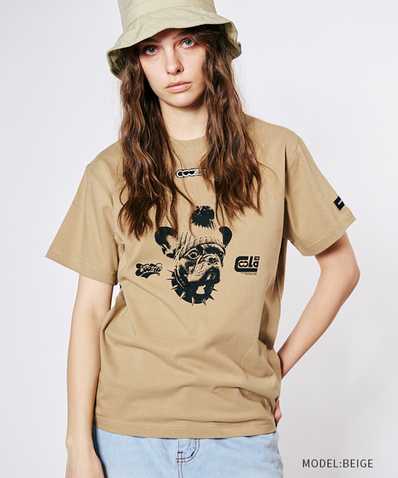 COOLAブルドッグプリントベーシックTシャツ (BEIGE) CQ-49004