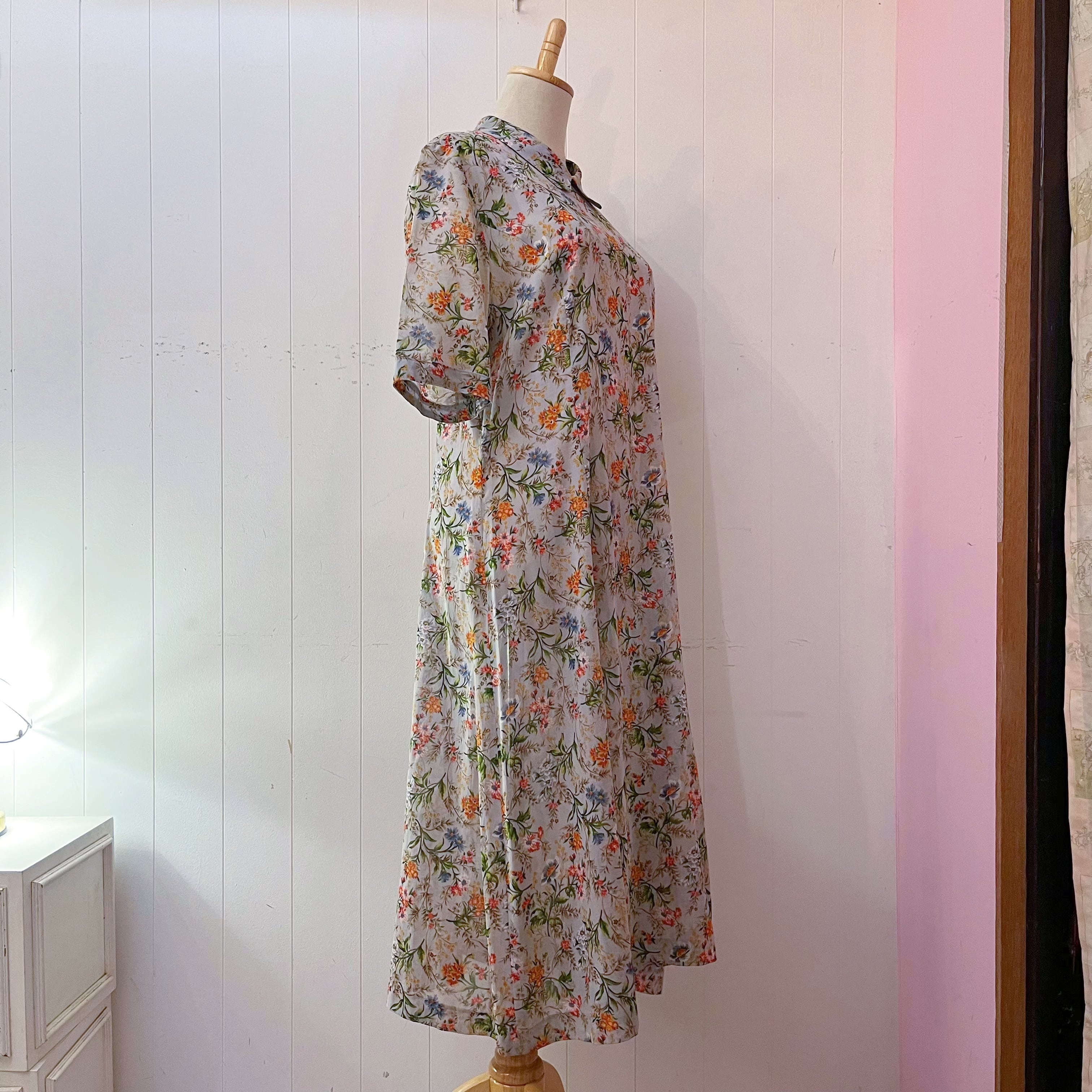 botanical flower light blue one-piece