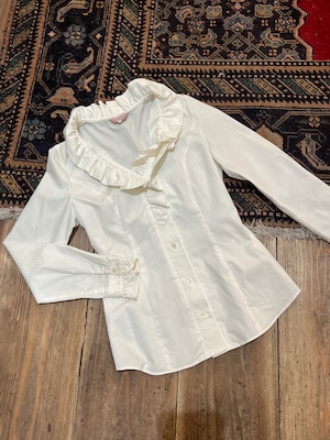 NARACAMICIE / vintage frill design stripe white shirt.