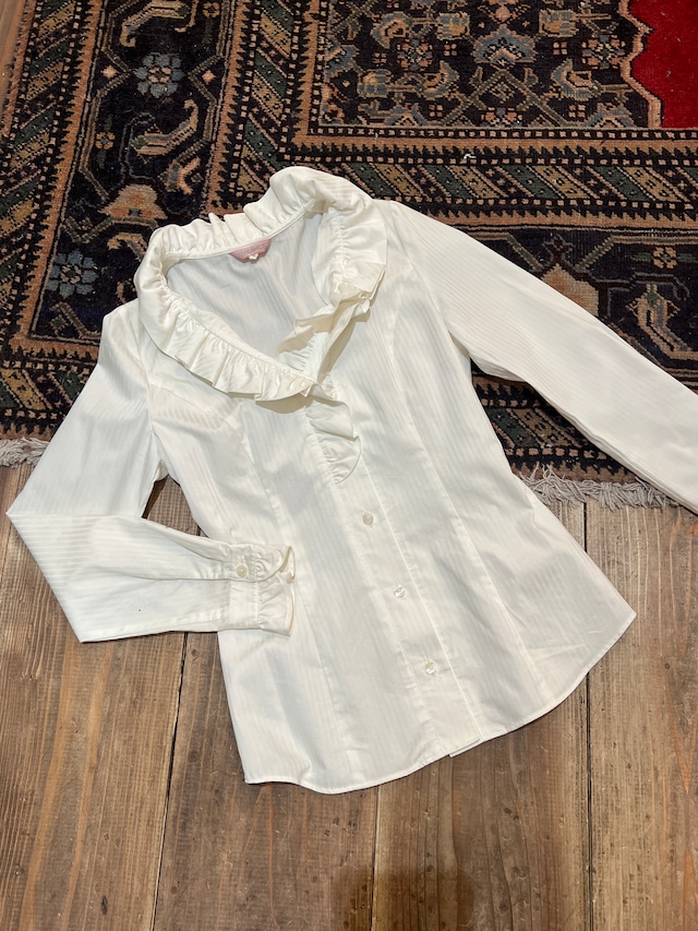 NARACAMICIE / vintage frill design stripe white shirt.