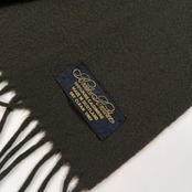 Brooks Brothers ブルックスブラザーズ ピュア カシミヤ100% フリンジ マフラー /スコットランド製/ダークカーキブラウン系