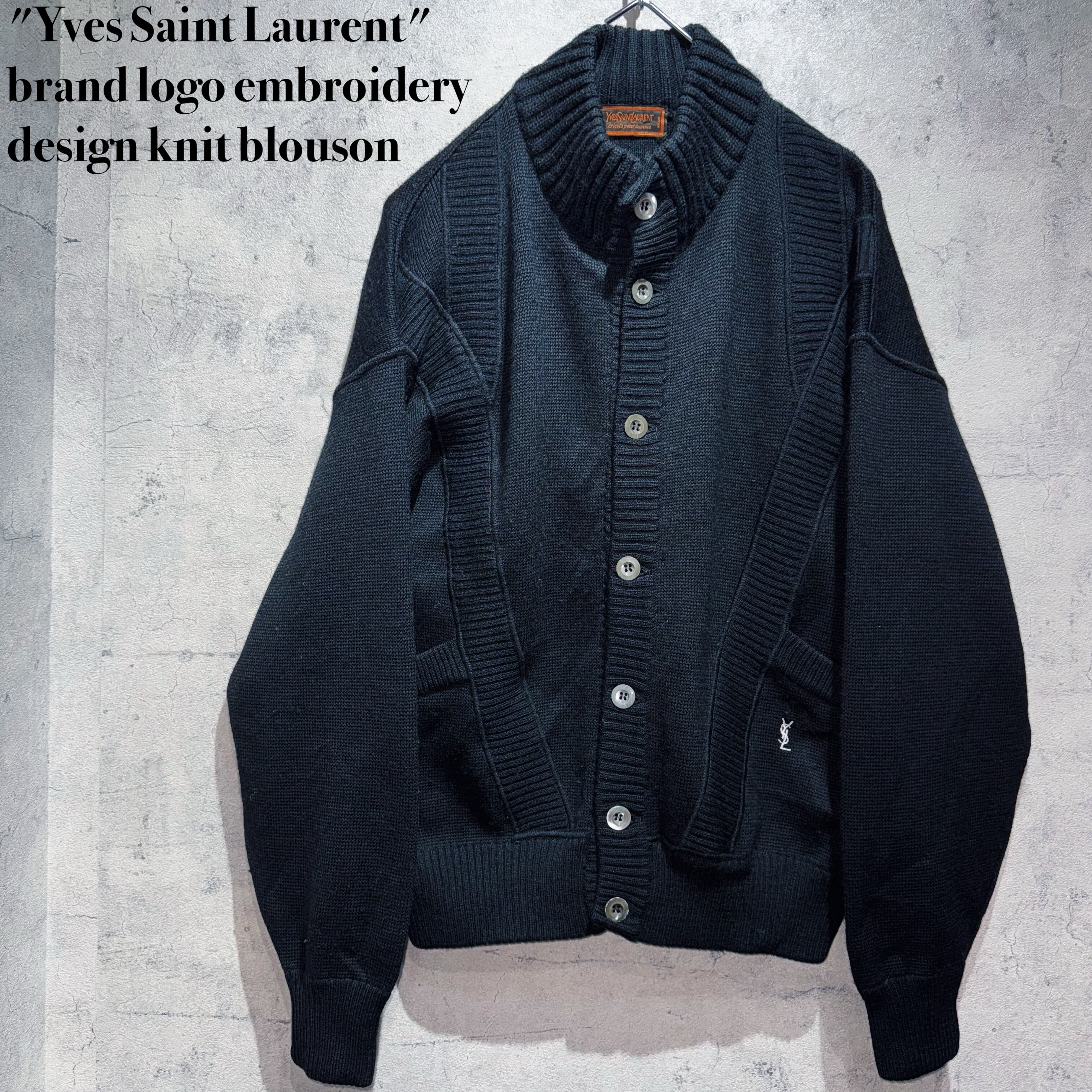 "Yves Saint Laurent"brand logo embroidery design knit blouson