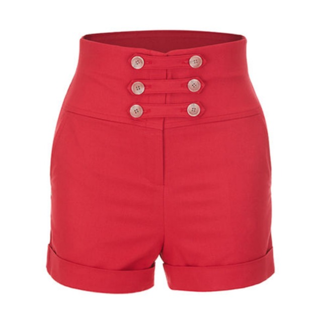 Double Buttons High Pants (Red)