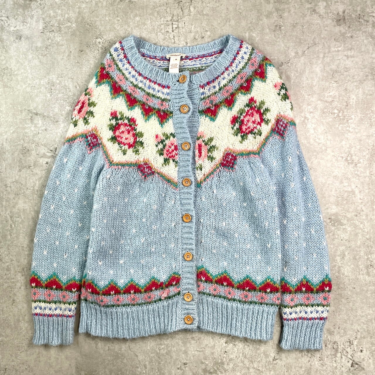 sundance ノルディック柄 バーズアイ ウールニットカーディガン