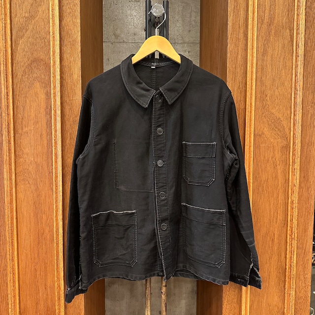 60s FRENCH VINTAGE Adolphe Lafont BLACK MOLESKIN JACKET