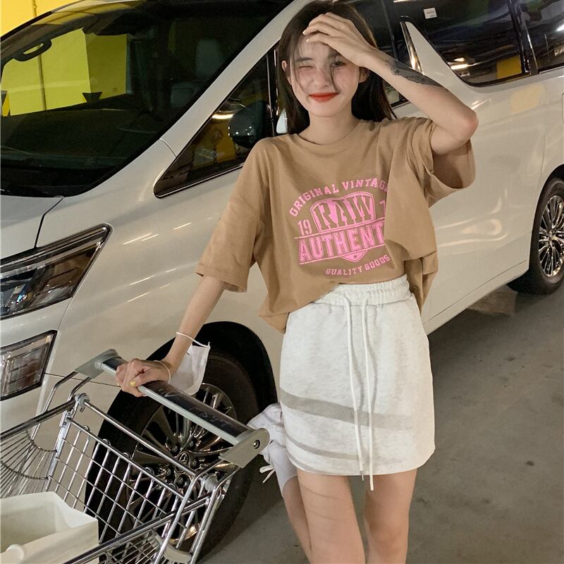 レディースサマールーズプリントTシャツ ハイウェストウェストギャザースカート 夏物 ドラファッションホール60724416889