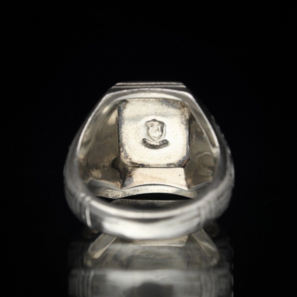 Vintage College Ring Silver [STERLING x Onyx] [1940s~] Square Art
