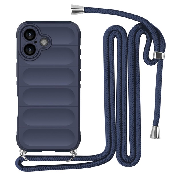 Jaligel iPhone 17 用 ケース ショルダー ネックストラップ 耐衝撃 肩掛け 軽量 アイフォン17 スマホケース ミッドナイトブルー